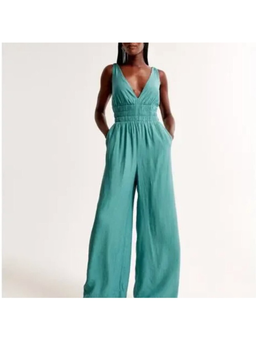 Abercrombie & Fitch Teal V-Neck Wide-Leg Jumpsuit